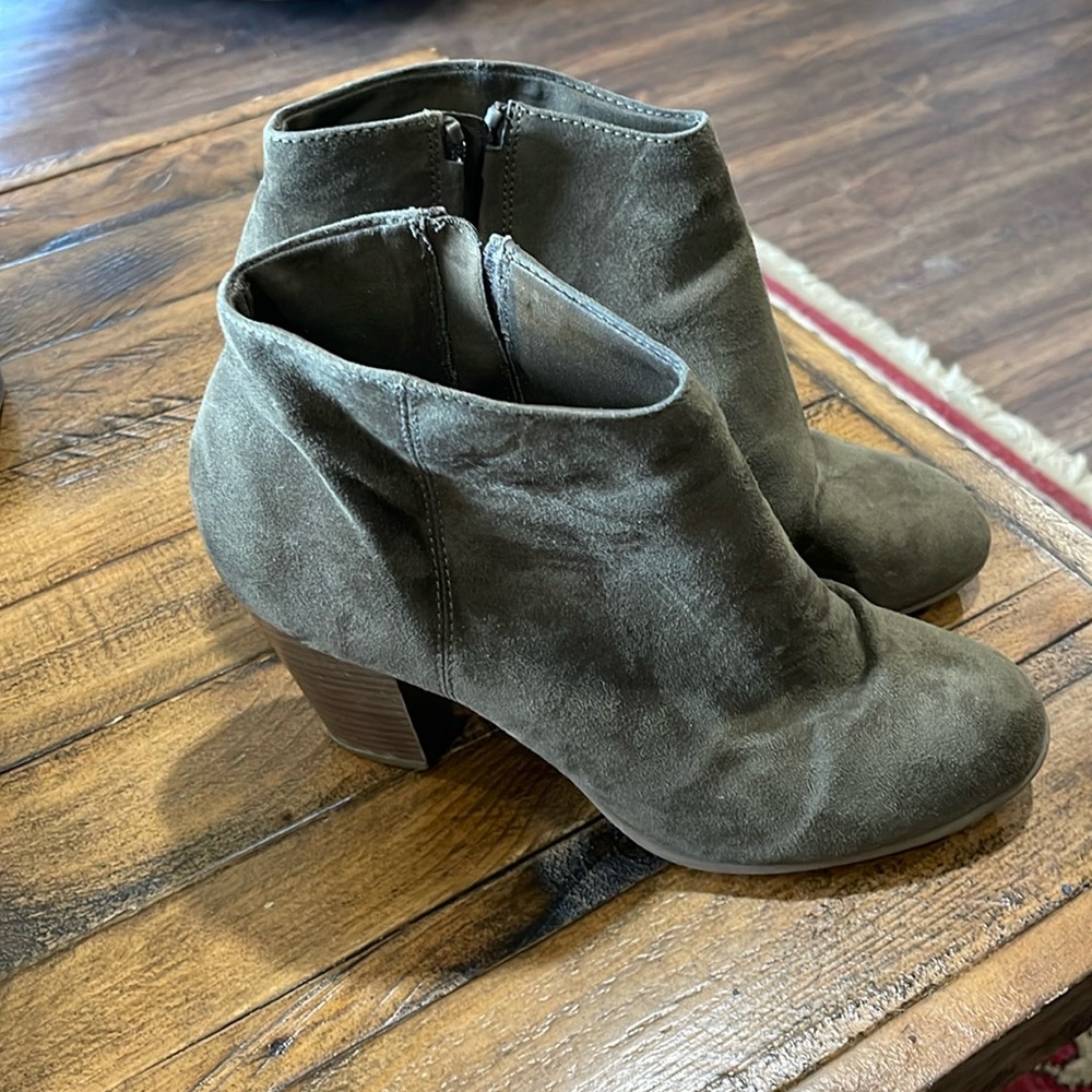 Old Navy ankle booties. 2 inch heel. Olive green suede.